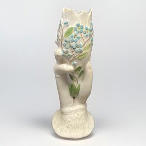 Antique Parian Hand Vase With Hand Painted Blue Flowers 6"
